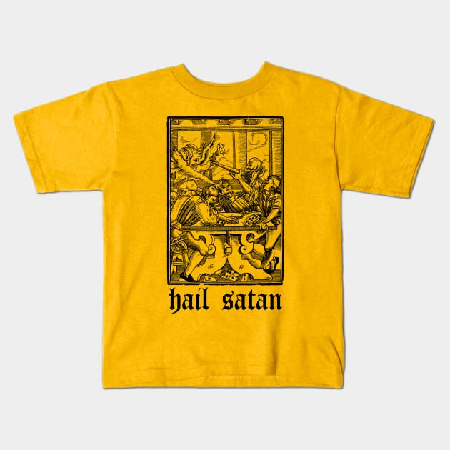 Hail Satan Vintage Illustration Art Kids T-Shirt by DankFutura